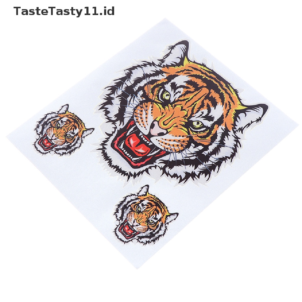 1 Lembar Stiker Vinyl Motif Tiga Kepala Harimau Untuk Mobil / Motor