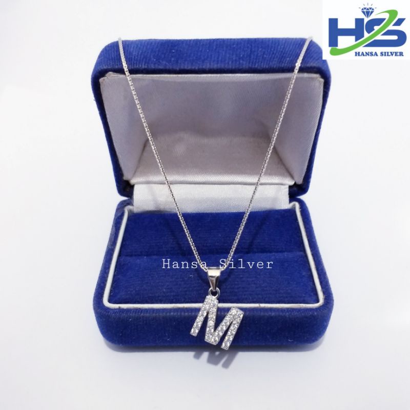 Kalung Perak Wanita Silver Asli 925 Lapis Emas Putih Model italy Liontin Huruf M