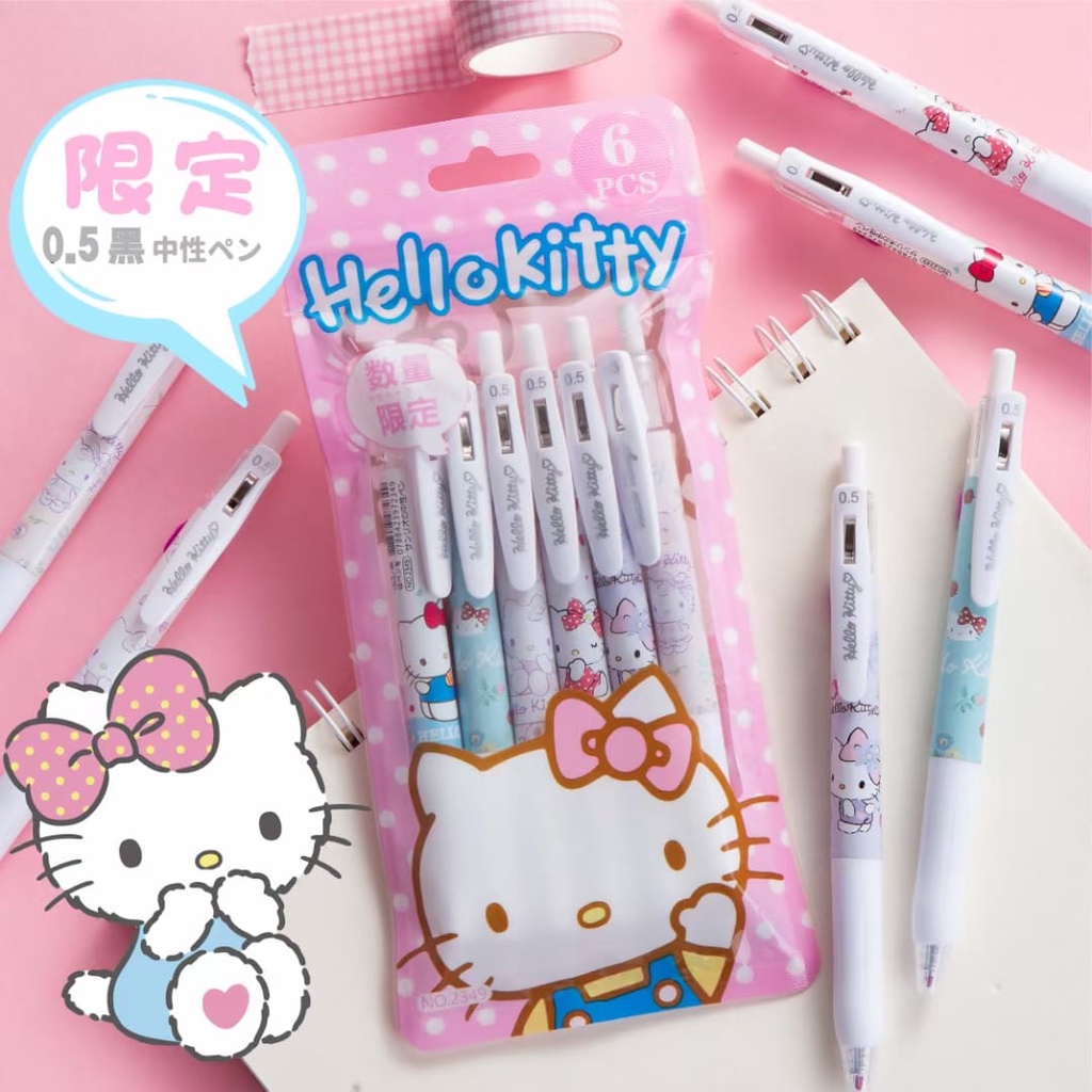 

SET PULPEN GEL HITAM HELLO KITTY POMPURIN ISI 6