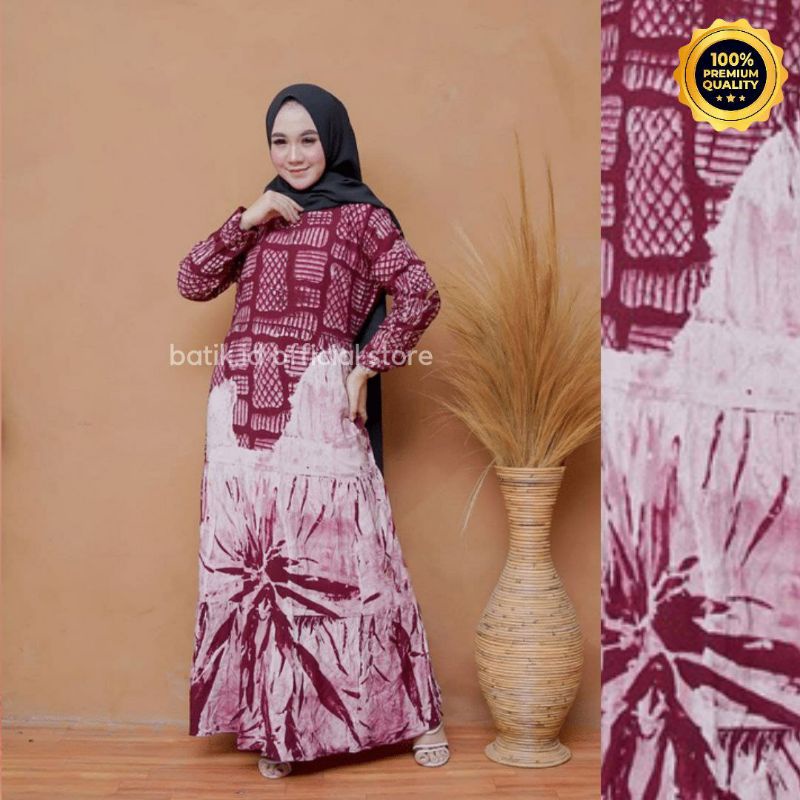 Gamis Twill Rayon Malaman Terbaru Kekinian Busui | Gamis Tiedye NEW-MD BATA MAROON