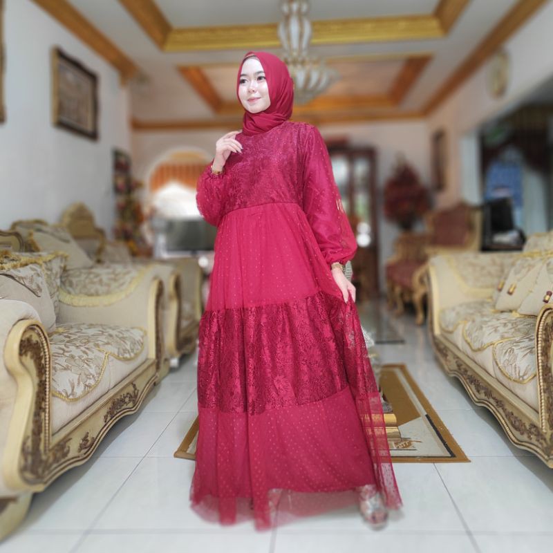 Gamis Full Brukat Mix Tile Dotty Mewah Nadhira Dress