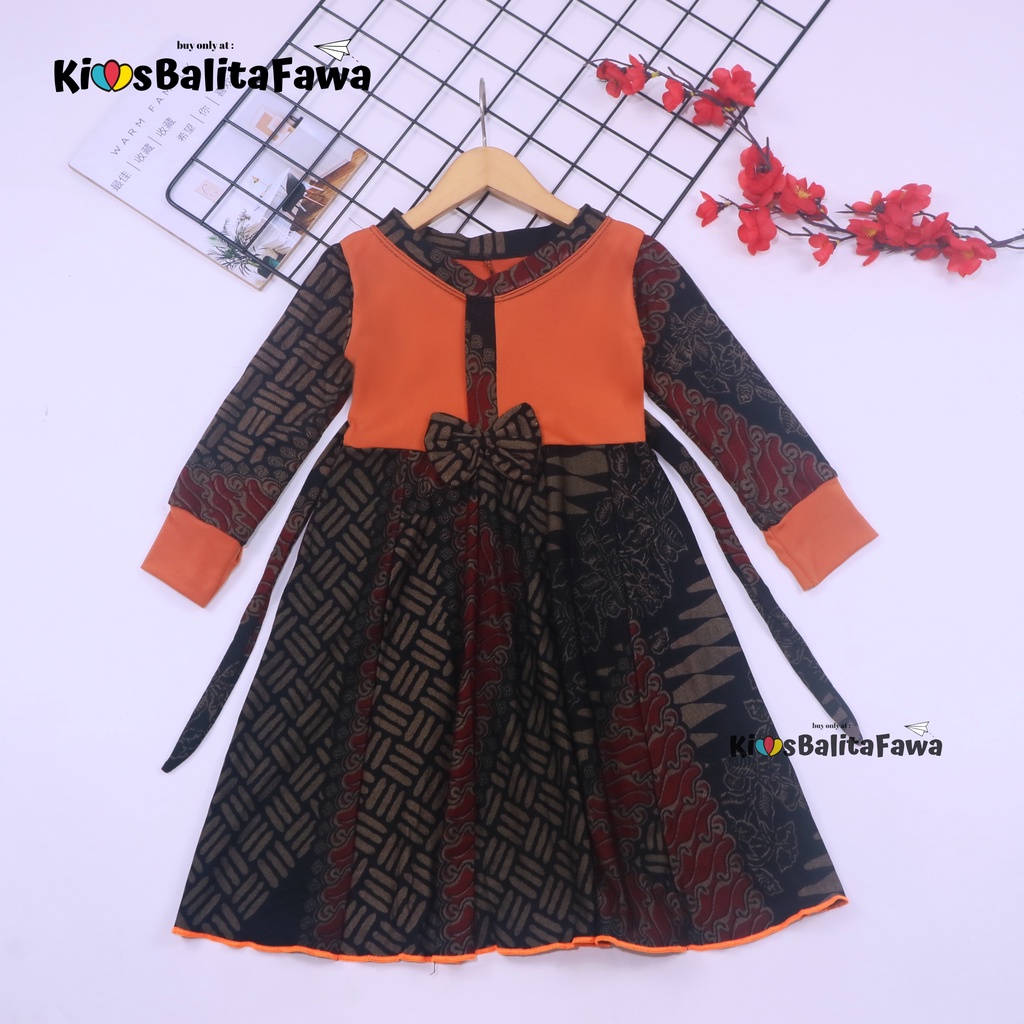 [BATIK] Dress Valencia uk 1-4 Tahun / Dres Lengan Panjang Anak Perempuan Motif Baju Pesta Adem