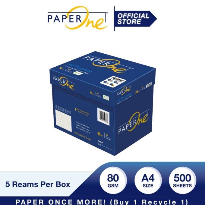 

5 RIM (1 BOX) PAPERONE KERTAS HVS A4 80 GSM| KERTAS A4 80GR PAPER ONE XBV5615EA