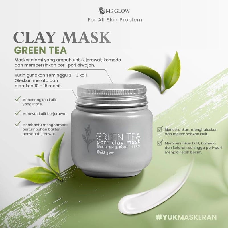 CLAY MASK CHARCOAL MS GLOW/CLAY MASK GREENTEA MS GLOW [FREE KUAS] MS GLOW