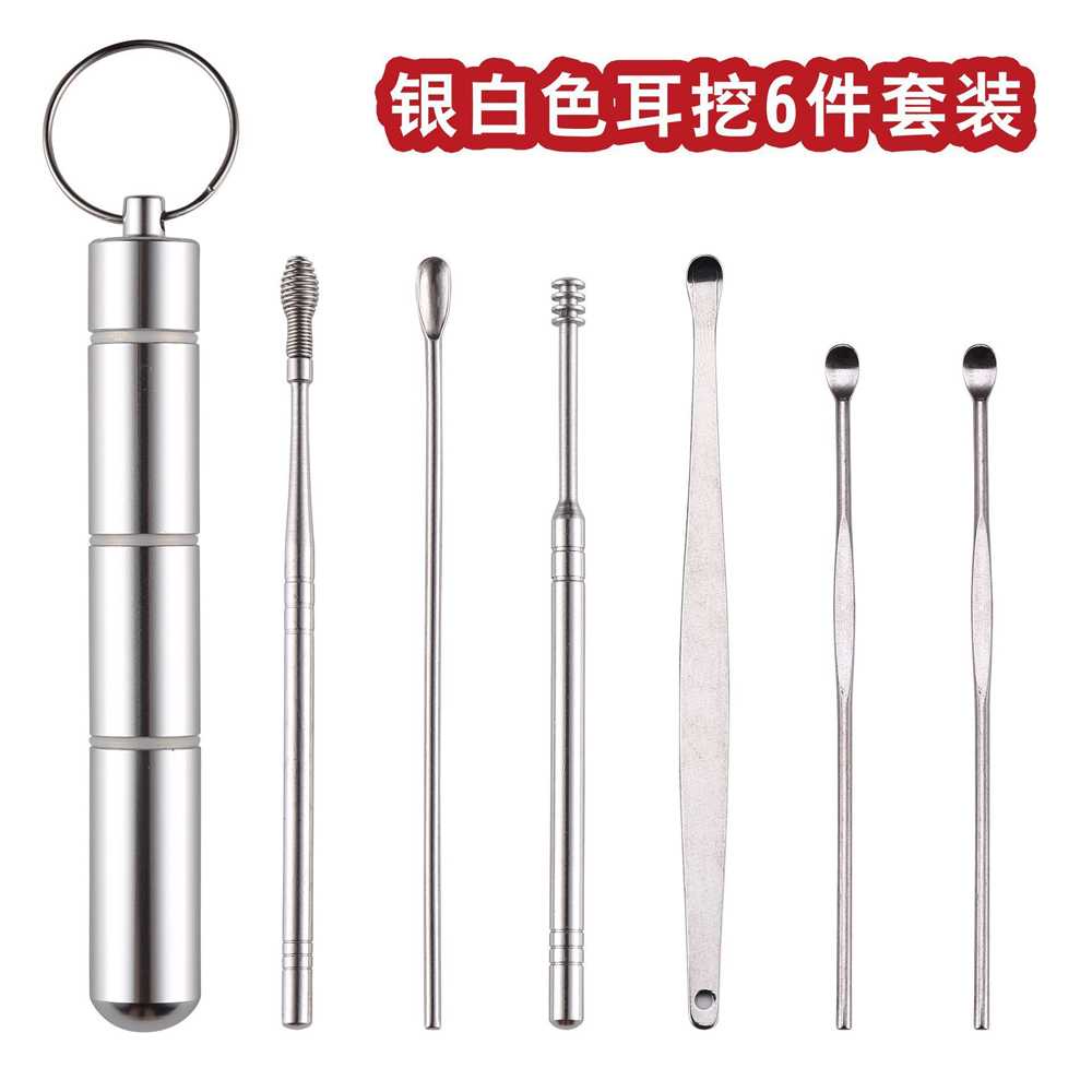 Set Pembersih Telinga Korek Kuping Ear Spoon Tool 6PCS / Korek Kuping Spiral Stainless Steel Besi Panjang Set Ear Pick Anti Karat Tebal Kecil / Kurek Korokan Korek Kuping Dewasa Anak / Alat Pembersih Kotoran Kuret Telinga Kering Basah Murah Original