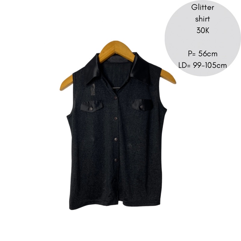 baju tanpa lengan glitter sparkly hitam black wanita second bekas preloved