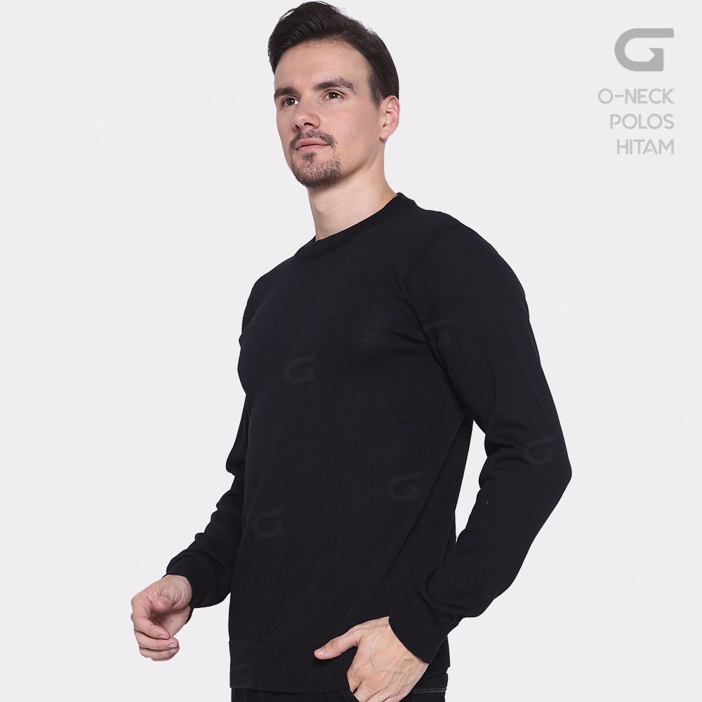 Sweater Rajut Pria Gomuda O Neck Polos Hitam TERMURAH