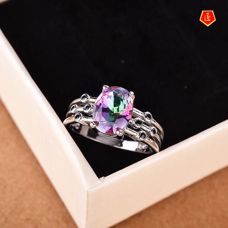 [Ready Stock]Inlaid Colorful Topaz Ring 12 Birthstone