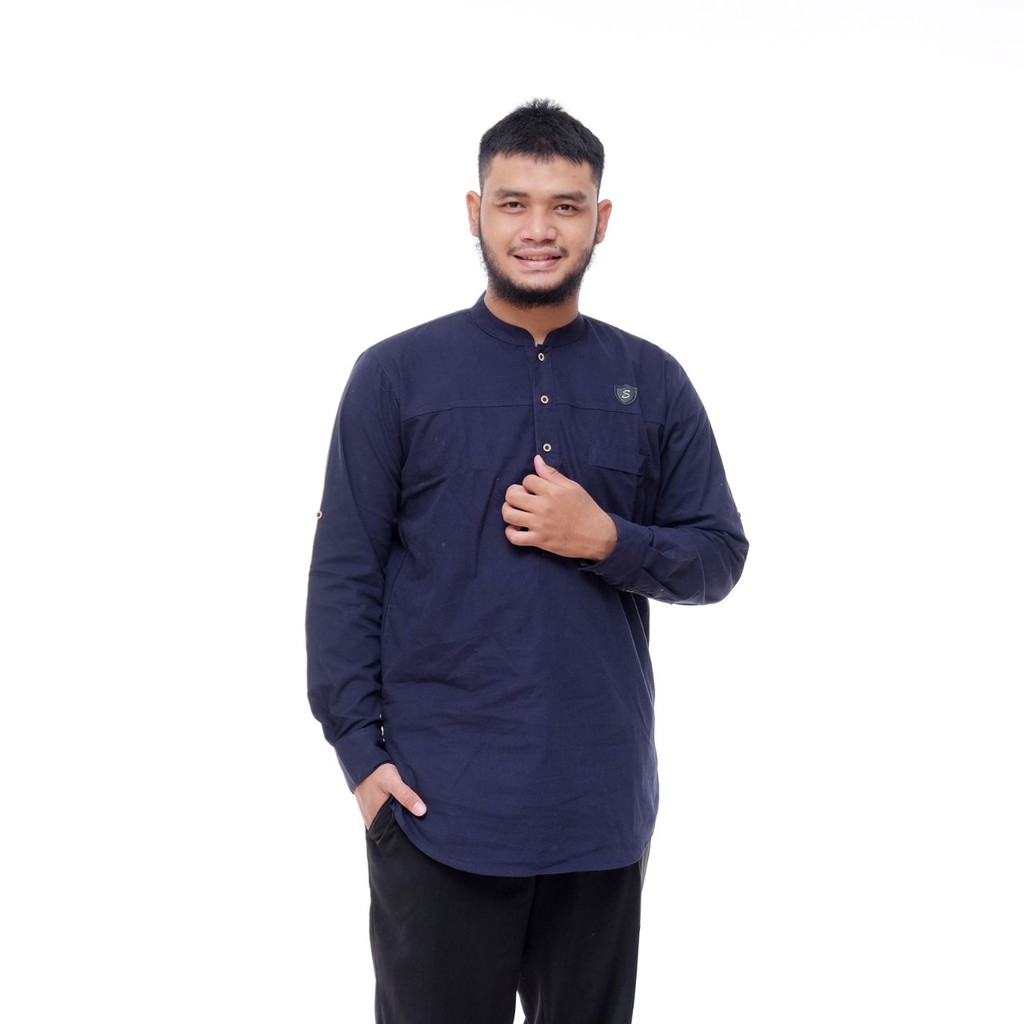 Baju Koko Pakistan / Kurta Baby Canvas / Kanvas Lengan Panjang Polos Biru Dongker / Navy