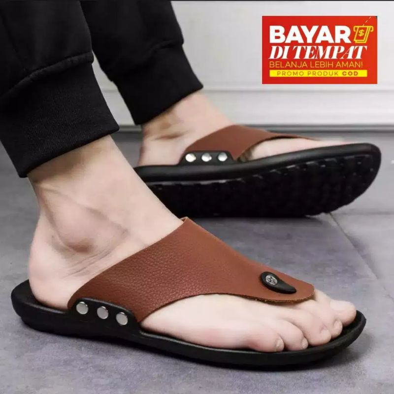 Sandal Jepit Pria New Tres Kulit Sintetis Premium Sendal Korea Cowok Sol Karet