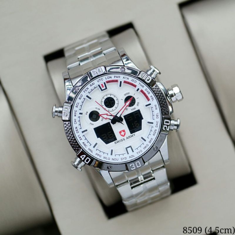 [4 WARNA] Jam Tangan Pria Swiss SA 8509 Dualtime Rantai