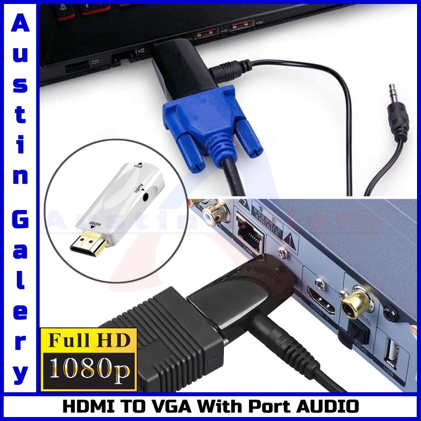 Adapter HDMI TO VGA With Port Audio 3.5mm Full HD1080P Untuk HDTV Proyektor