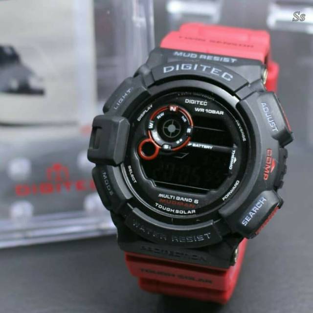 Jam Tangan Digitec 2026 Pria Digital Black Tali Merah Original