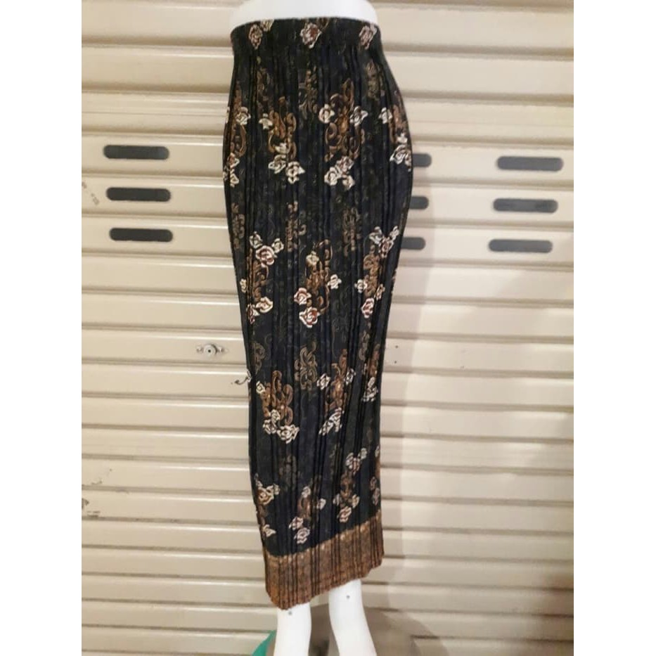 Rok Plisket Batik Jeane Rok Panjang Jumbo - Hitam- All Size