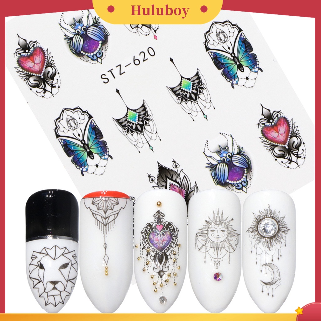 Huluboy Huluboy♡ Stiker Kuku Motif Bunga Warna Hitam Untuk Salon