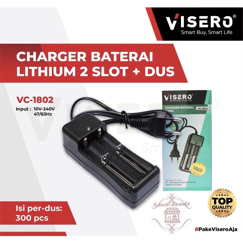 Visero Charger Baterai Lithium 18650 / Alat Cas Baterai Swat 2 Slot