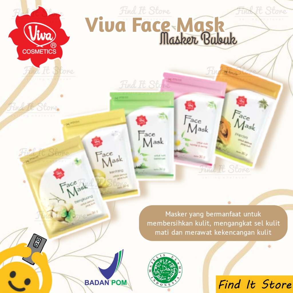 Viva Face Mask | Masker Wajah Masker Bubuk | 30gr | Kulit Normal Berminyak Kentang Papaya Bengkuang BPOM