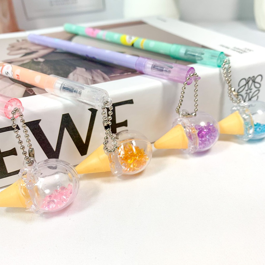Pulpen gantungan eskrim Kristal Crystal warna pastel tinta hitam pena unik kado ultah souvenir kekinian-5