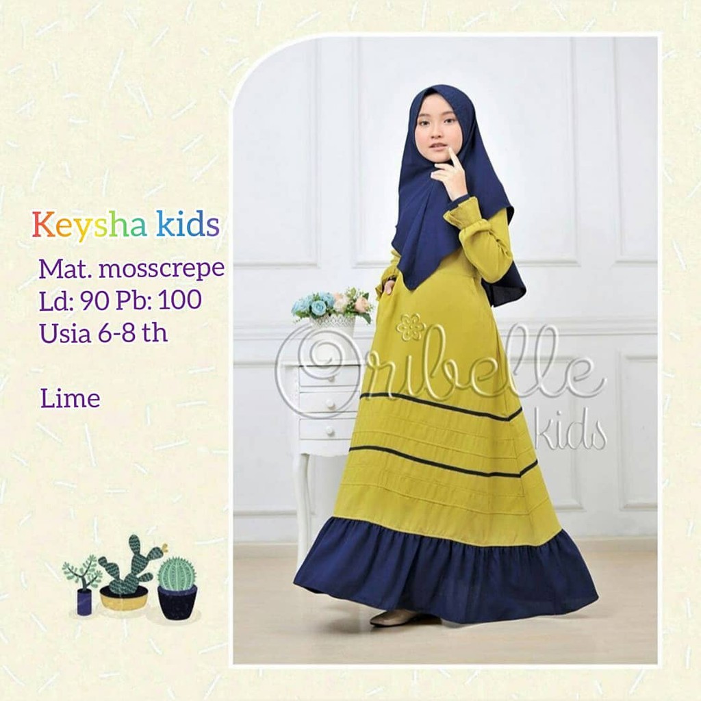 KEYSHA SYARI KIDS 6 - 8 TAHUN Kain MOSSCRAPE Dres Anak Murah Gamis Syari Set Anak Model Terbaru 2020