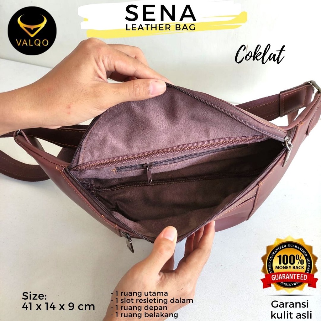 [VALQO] SENA Tas Kulit Sapi Waist Bag Dada Pinggang Sling bag Pria Wanita