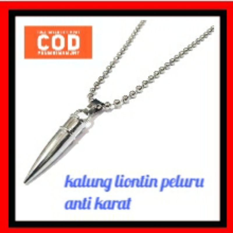 Kalung baja liontin peluru murah/ kalung pria bandul peluru murah