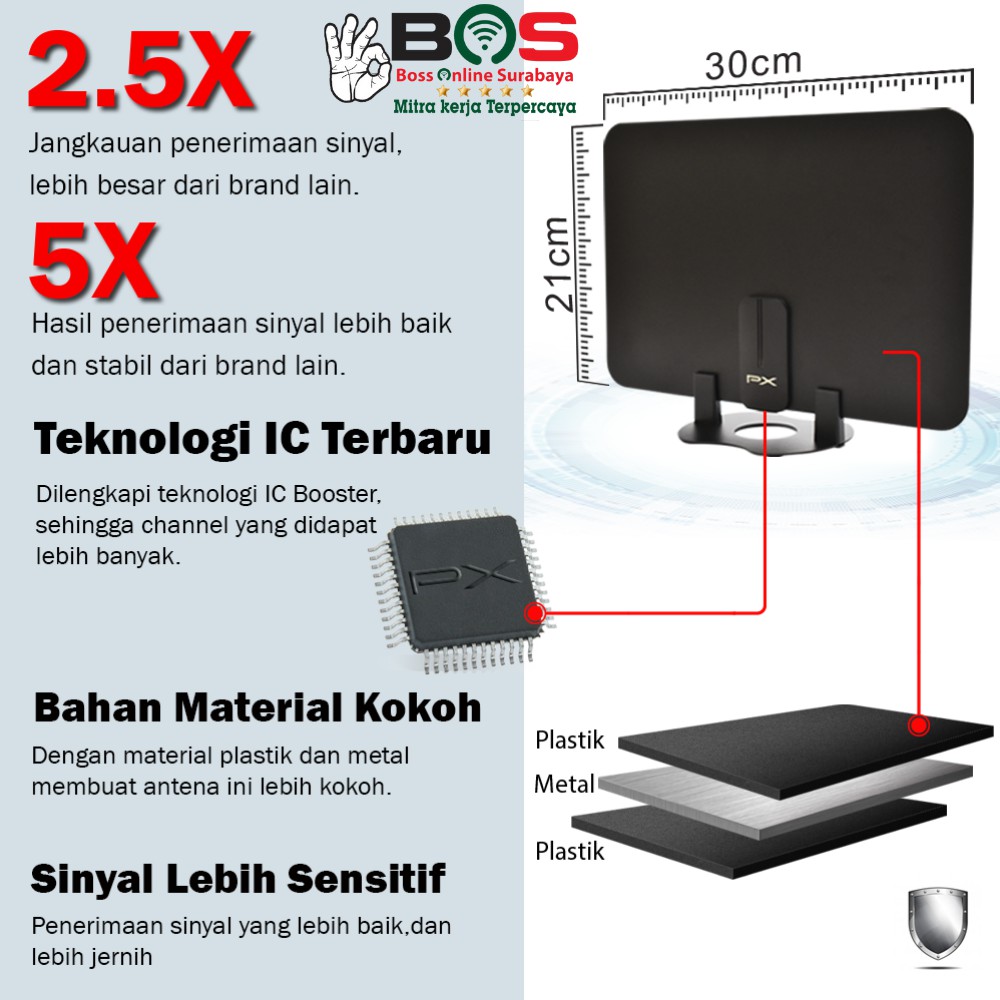 Antena TV Dinding Digital DVB T2 Booster Analog Indoor PX UDA-3000