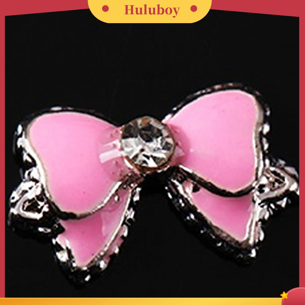 Huluboy Huluboy♡ 10pcs Stiker Kupu-Kupu 3D Bahan Alloy Dengan Berlian Imitasi Warna Pink