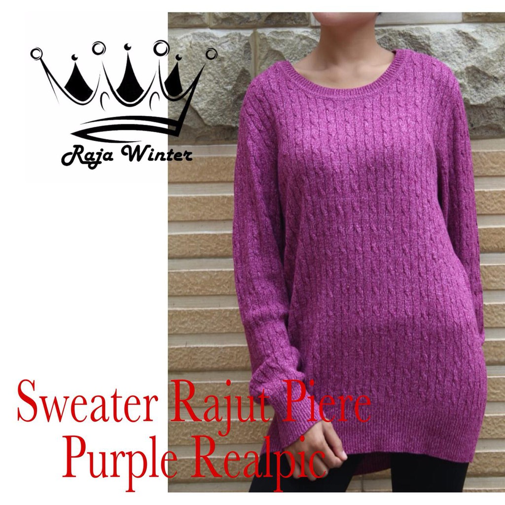 Sweater Rajut Korea Baju Hangat Wanita Piere Tangan Panjang Purple Ungu Winter Musim Dingin