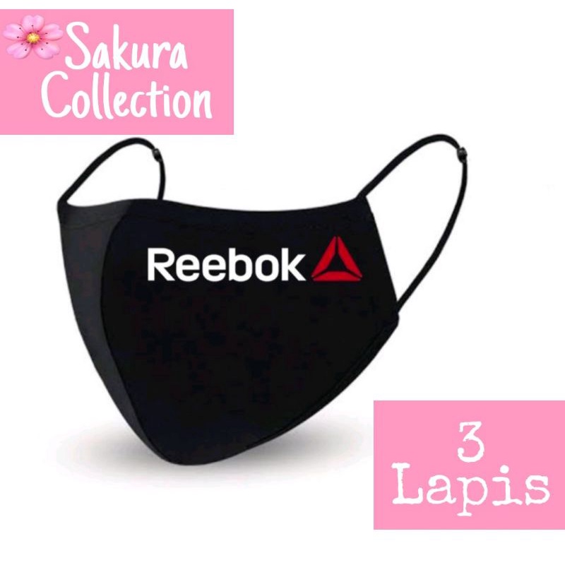 Masker REEBOK sport olahraga / masker kain 3lapis earloop 3 ply DUCKBILL