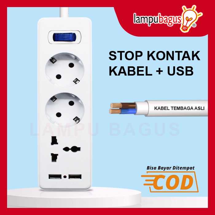 Stop Kontak Kabel 2 Lubang + Colokan kaki 3 / Stop Kontak Usb