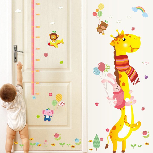 AURA - Stiker Pengukur Tinggi Badan Anak / Grow Up Sticker / Stiker Dinding Giraffe Animals Baloon