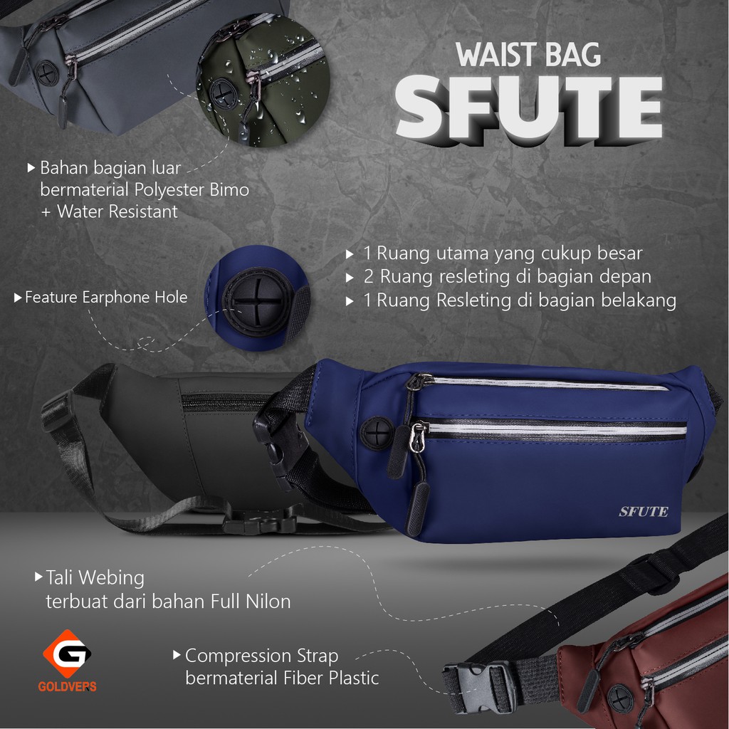 Tas selempang Waterproff Waisbag Pria sfute bahan kulit bimo berkualitas Tas Pinggang Pria -KREATIVO