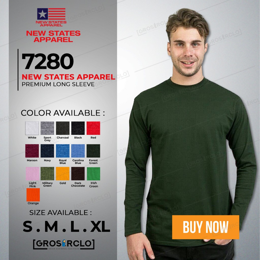 Baju Kaos polos Lengan Panjang NSA New States Apparel 7280 Baju Kaos polos Lengan Panjang NSA New States Apparel 7280