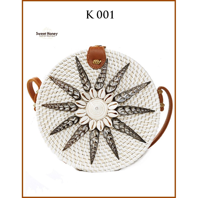 Sweet Honey ~ Grosir Tas Rotan Bali Motif Kerang Sweet Honey Diameter 20cm Best Seller [Bisa COD]