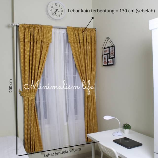 Gorden jendela pintu minimalis tirai motif polkadot korden hordeng tosca hitam biru kuning pink