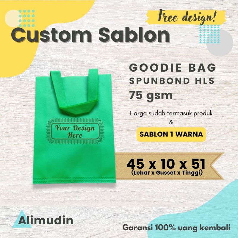 

Goodie Bag HLS 45 x 10 x 51 Tas Spunbond Tali Lipatan Samping Custom Sablon