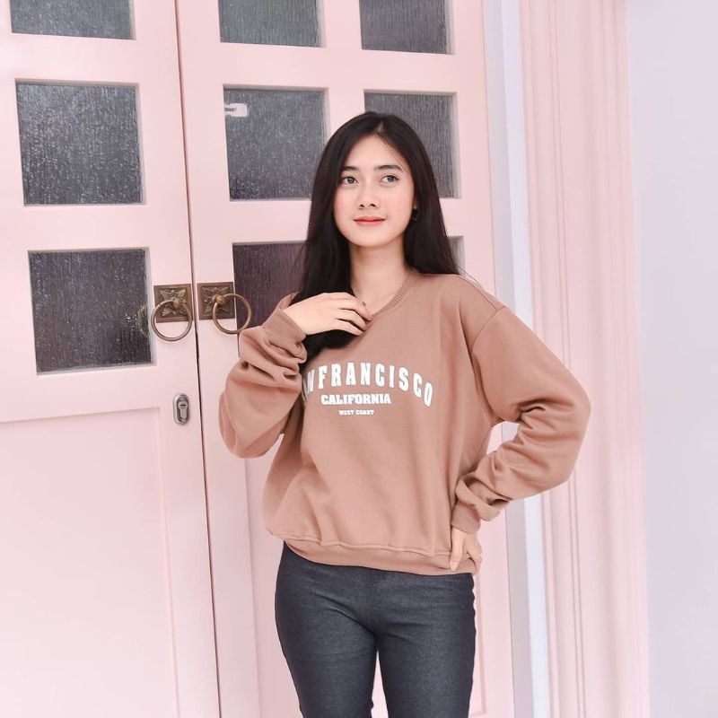 Sweater Crop Sanfransisco - Allsize - Bahan Fleece - Wanita