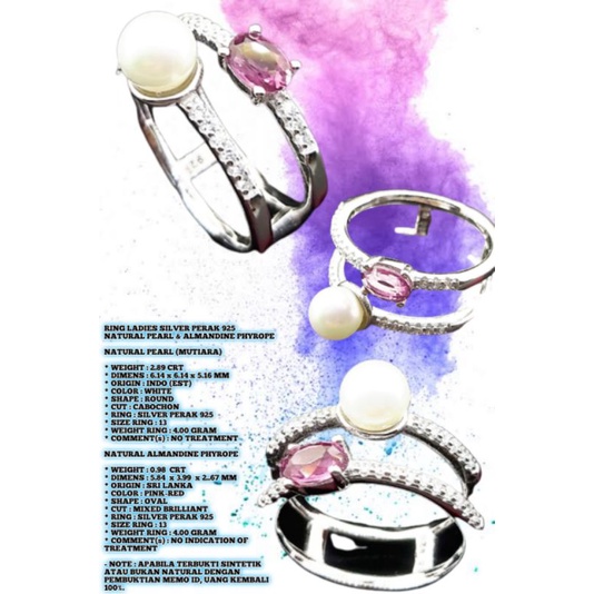 RING SILVER PERAK 925 NATURAL TOURMALINE DAN PEARL_MUTIARA