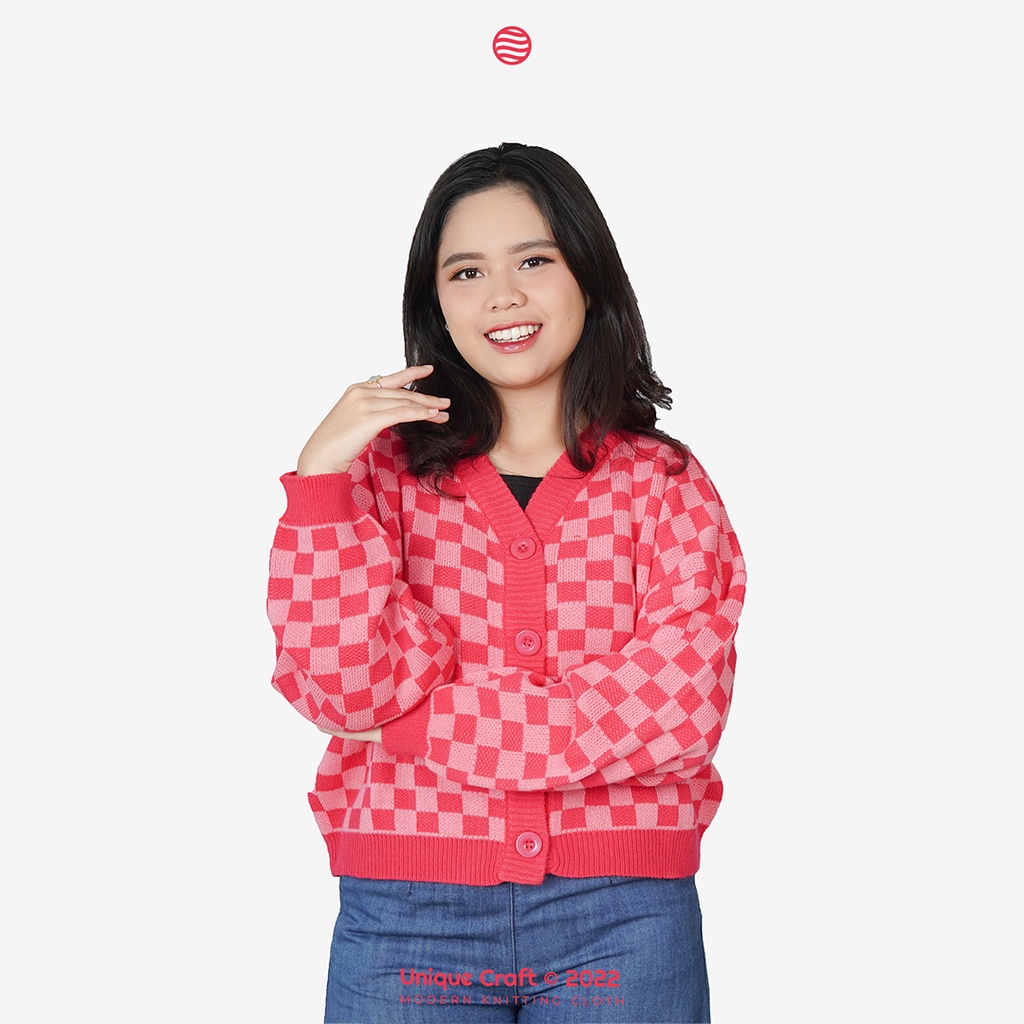 Cardigan Rajut Wanita - Cardigan Kotak - Queen Checkered Cardigan By Uniquecraft_bdg