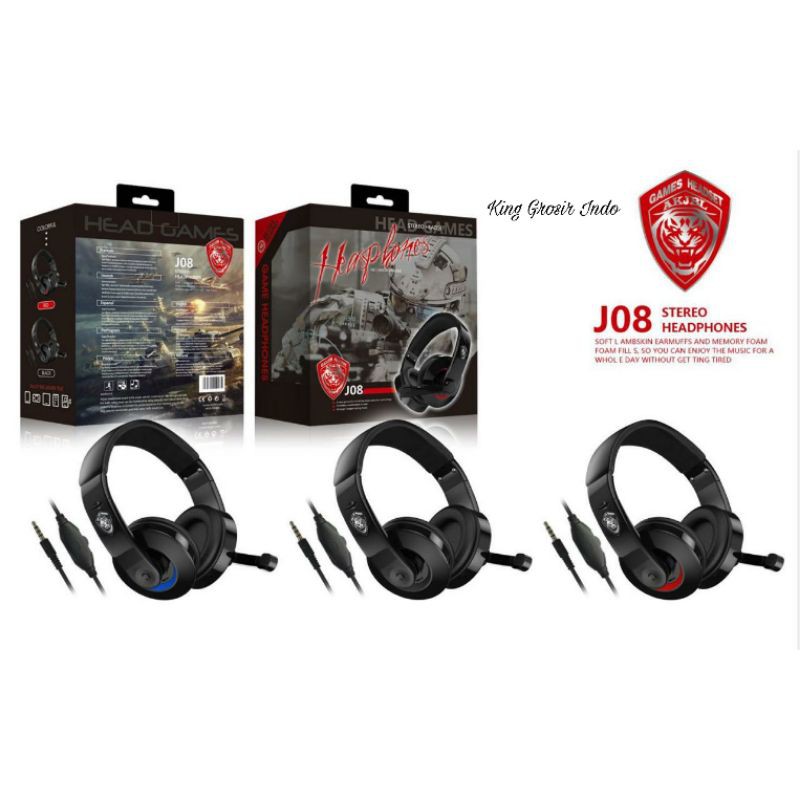 Game Headphones Tipe J08 / Headphone Gaming  3.5 MM No Delay / Headset Headphone Gaming