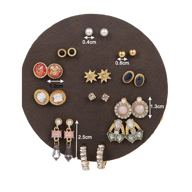 LRC Anting Set Fashion Color Mixing Star Mount Pearl Resin Geometry Alloy Earring Set K09662