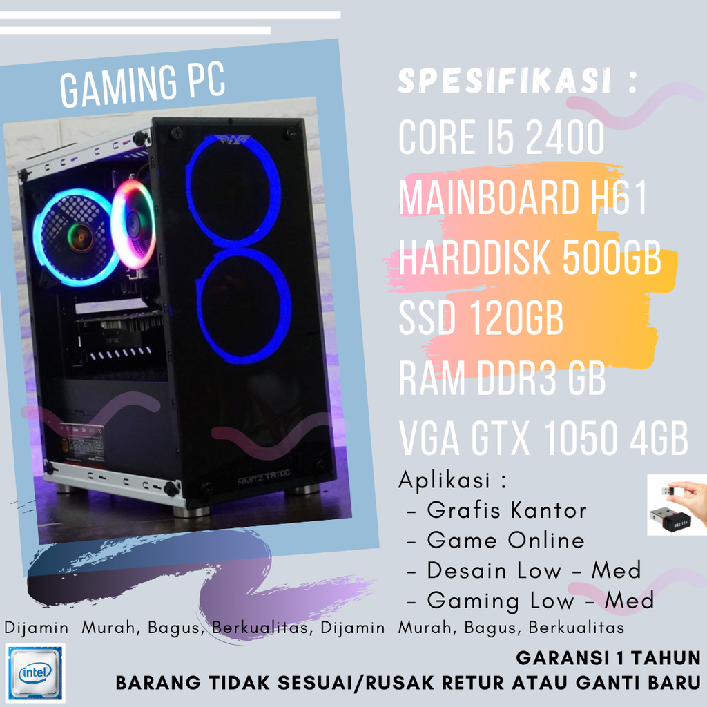 PC GAMING i5 2400 KOMPUTER CPU VGA GT 1050 4GB RAM 8GB E29