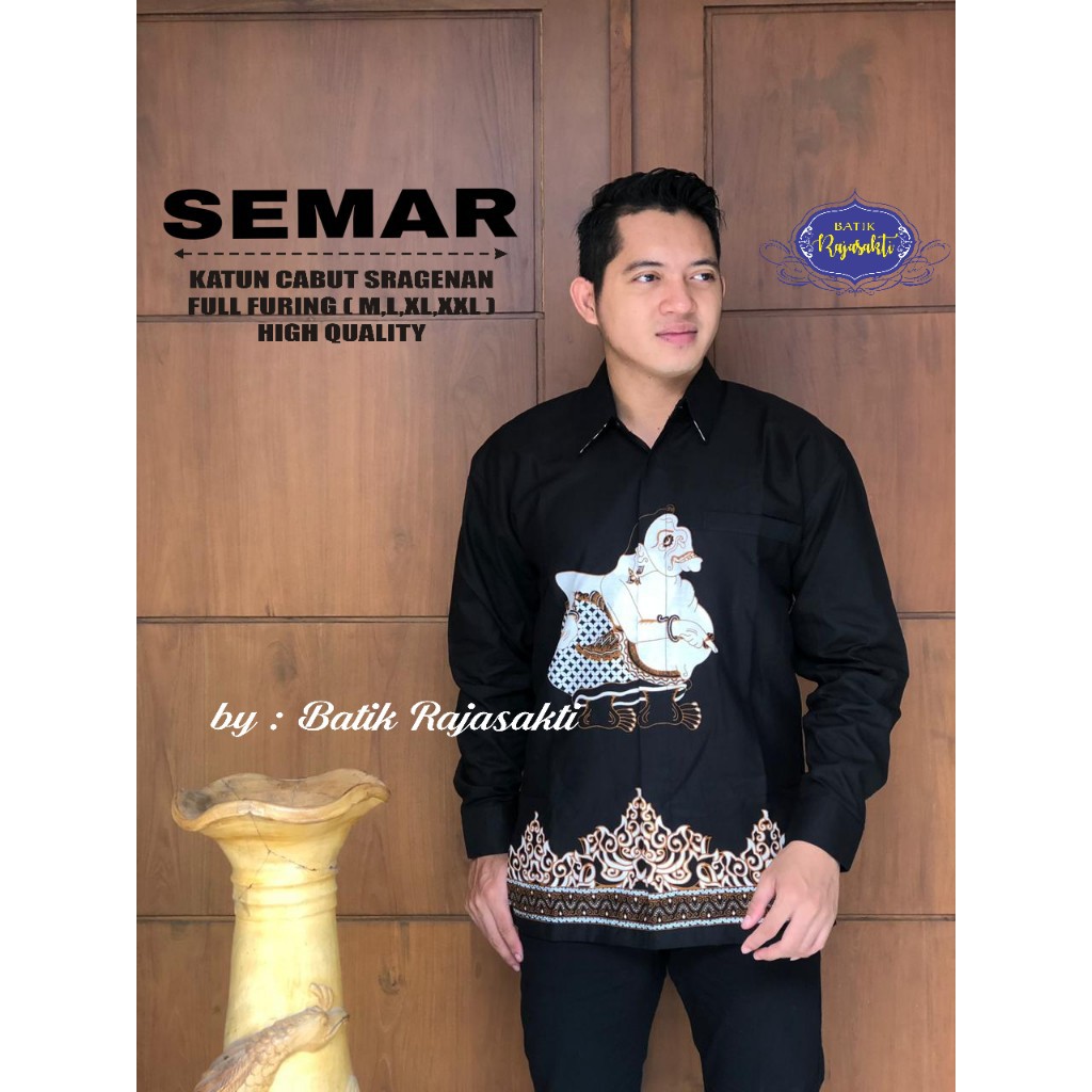 SEMAR Atasan Baju Kemeja Batik Pria Lengan Panjang PREMIUM LAPIS FURING Katun RAJASAKTI