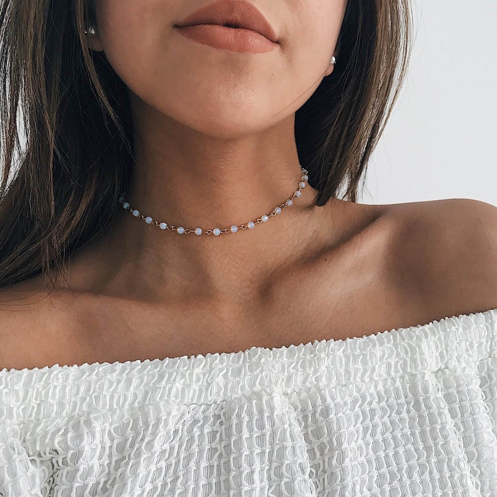 Hu Hu Hu Hu Hu Alat Bantu Pasang Kacamata♡ Kalung Rantai Manik-Manik Opal Berlian Imitasi Handmade Untuk Wanita