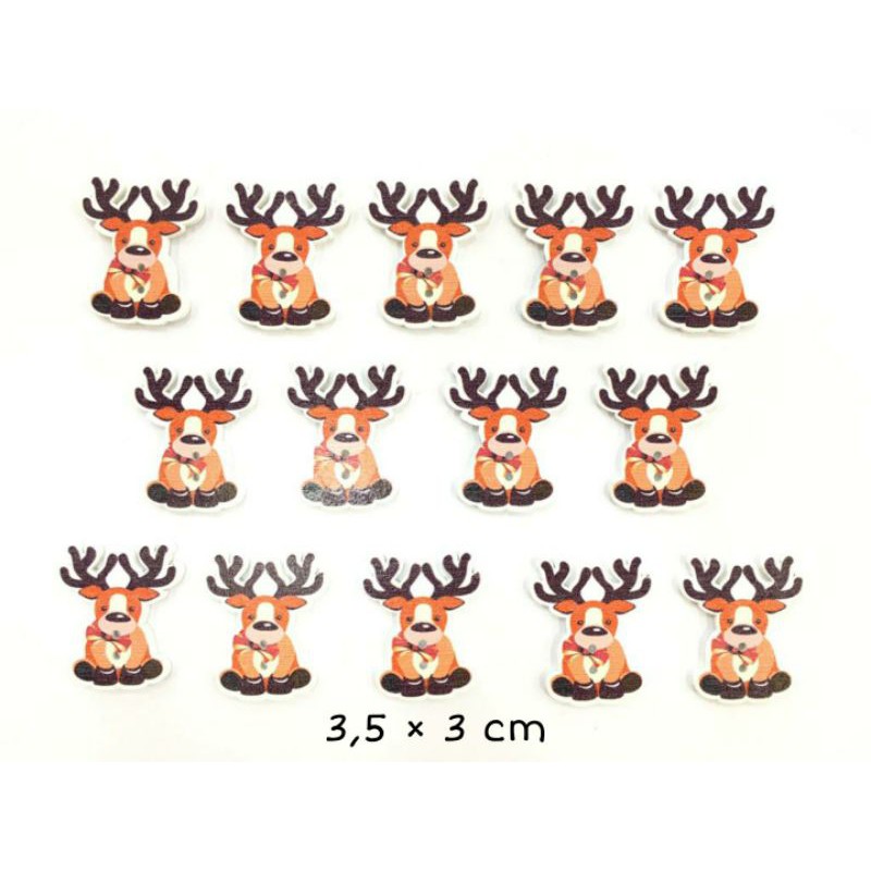 1 LUSIN - KANCING KAYU RUSA/ KANCING KAYU MOTIF NATAL/ KANCING HIAS