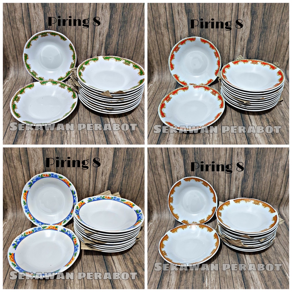 (12 PCS) PIRING MAKAN 8 INCH LILIA PIRING KERAMIK PIRING MAHKOTA. GOJEK/GRAB ONLY.