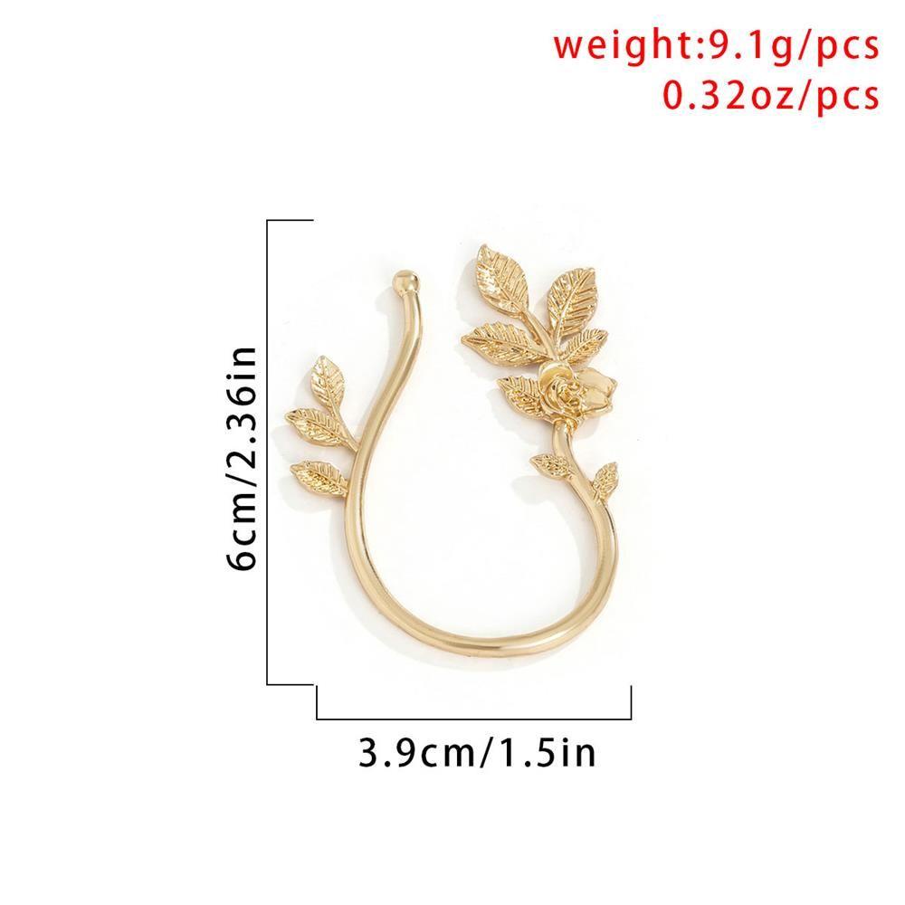 Solighter Manset Telinga Daun Bunga Untuk Wanita Pria Warna Emas Gaya Vintage Cartilage Ear Stud