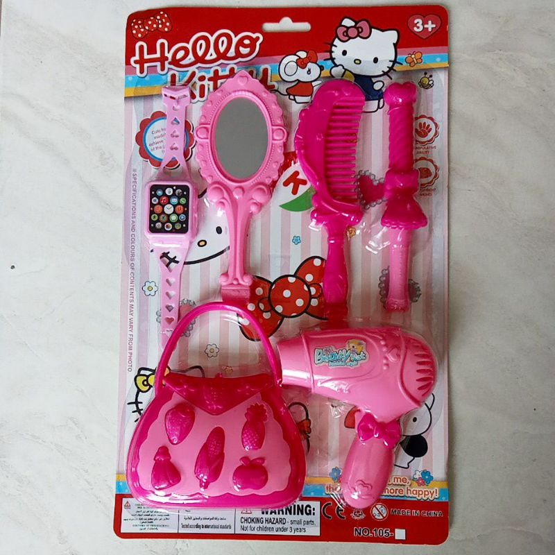 105- Mainan Alat salon anak anak Tas hairdryer sisir roll Catok Cermin Jam anak mainan 105
