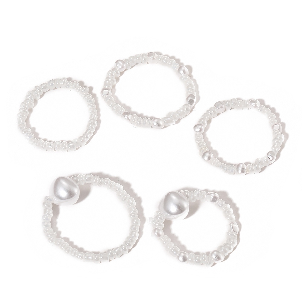 5pcs / Set Cincin Mutiara Elastis Adjustable Gaya Elegan Untuk Wanita