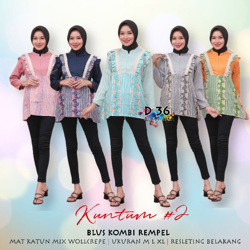 Blus remaja putri kekinian murah katun kombinasi kuntum #2 Baju Atasan batik wanita kerja kantor kasual casual cewek polos model baru kekinian